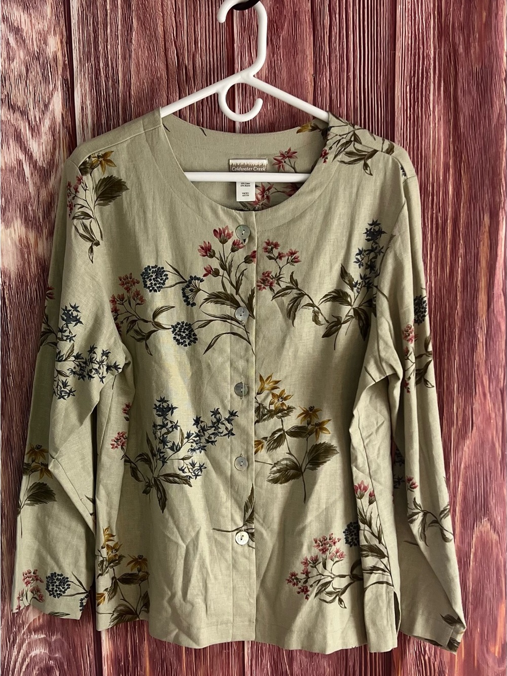 Vintage Coldwater Creek Olive Floral Button-Front Top